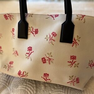 Loewe Handbag - Tote.  White Floral print Canvas w Leather Trim